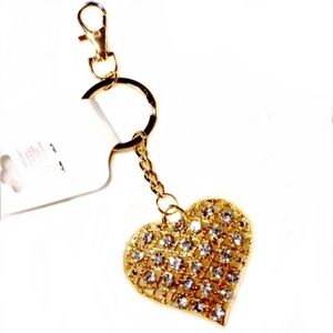 heart shape embellished keychain, gold tone